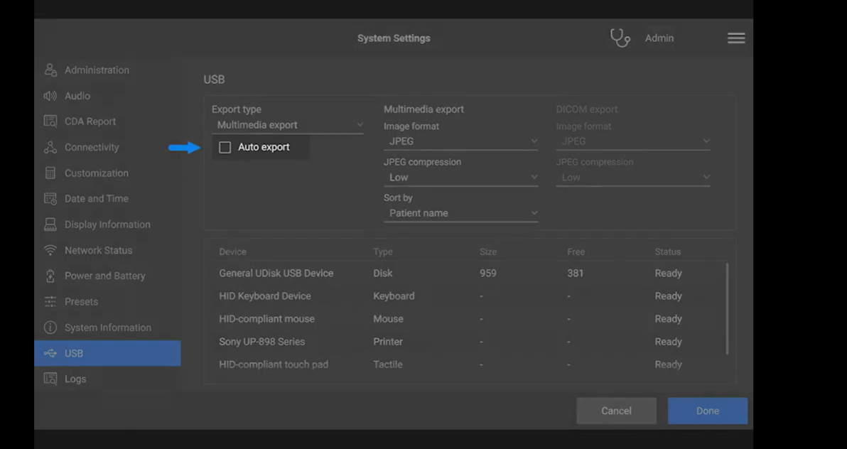 Image on option of exporting and managing data for the LX