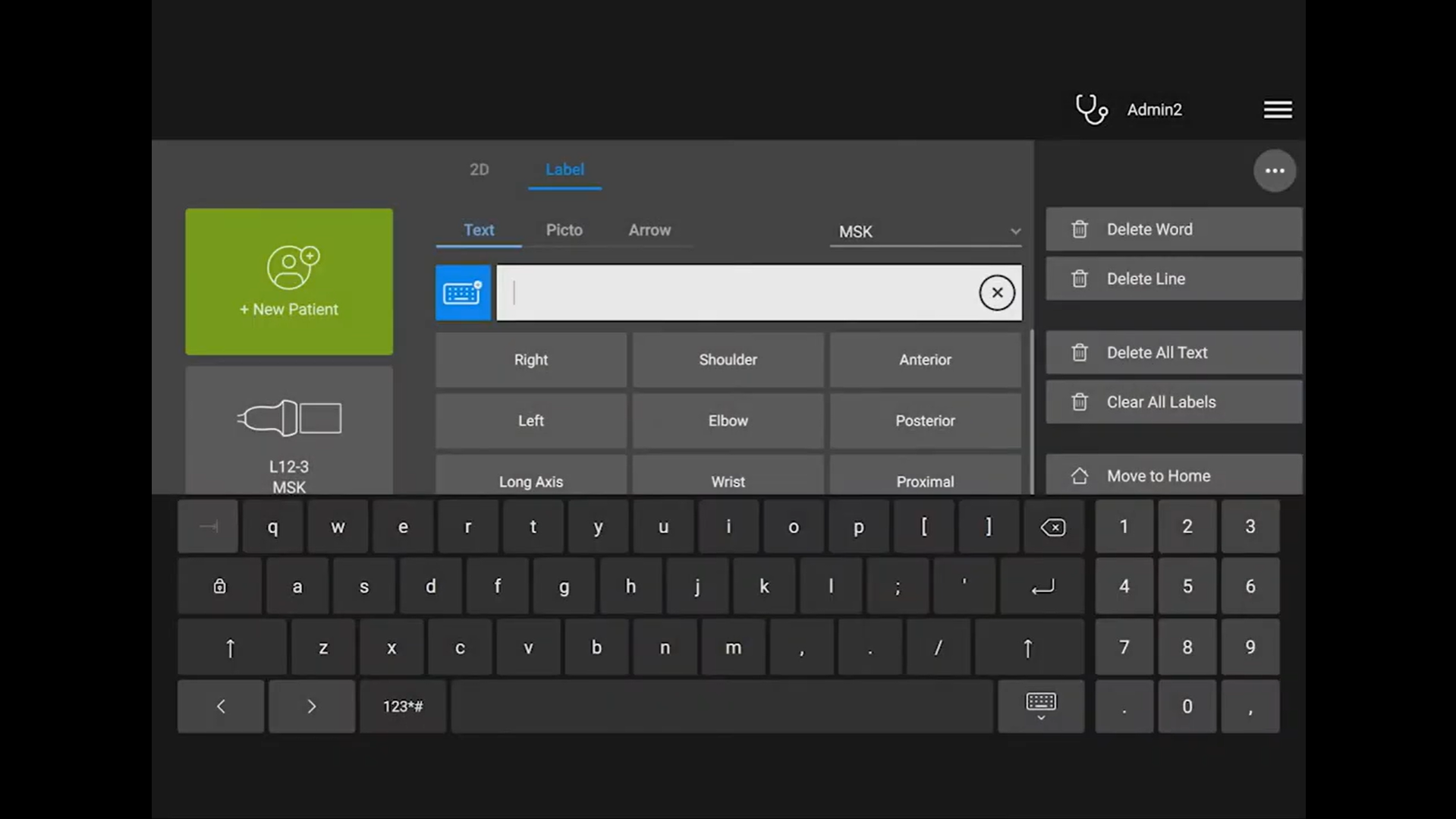 Picture of a menu on how to annotate an image on the Sonosite PX