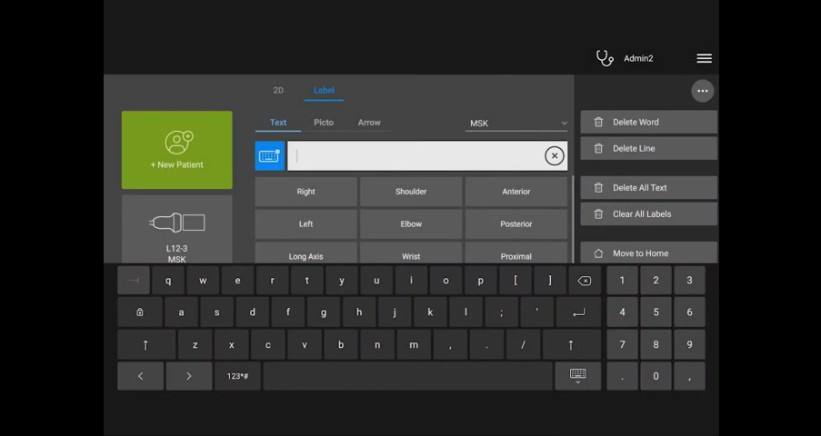Picture of a menu on how to annotate an image on the Sonosite PX